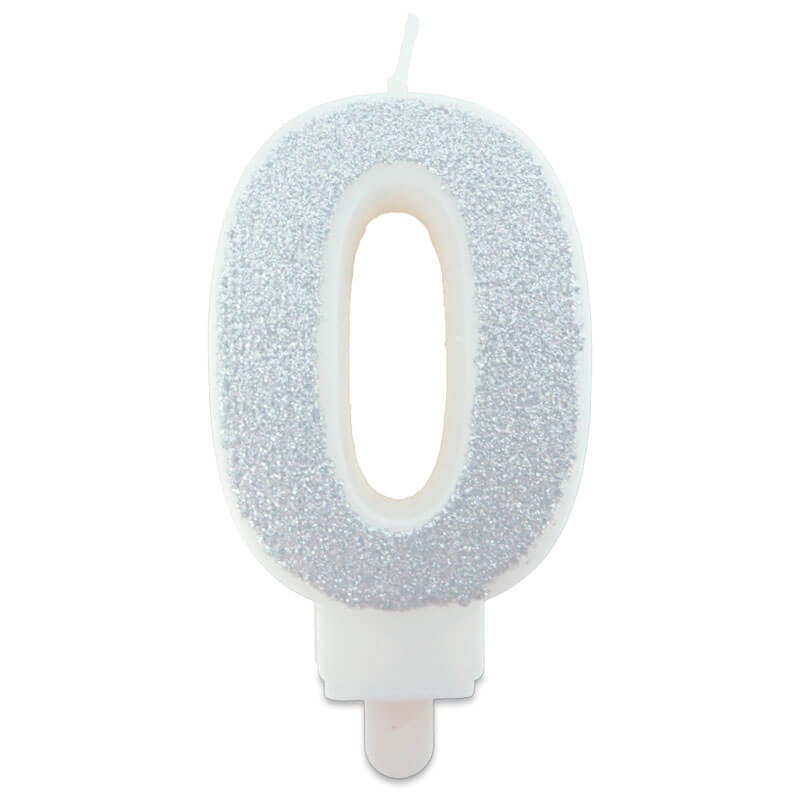 Silver cake candles with numbers 0–9