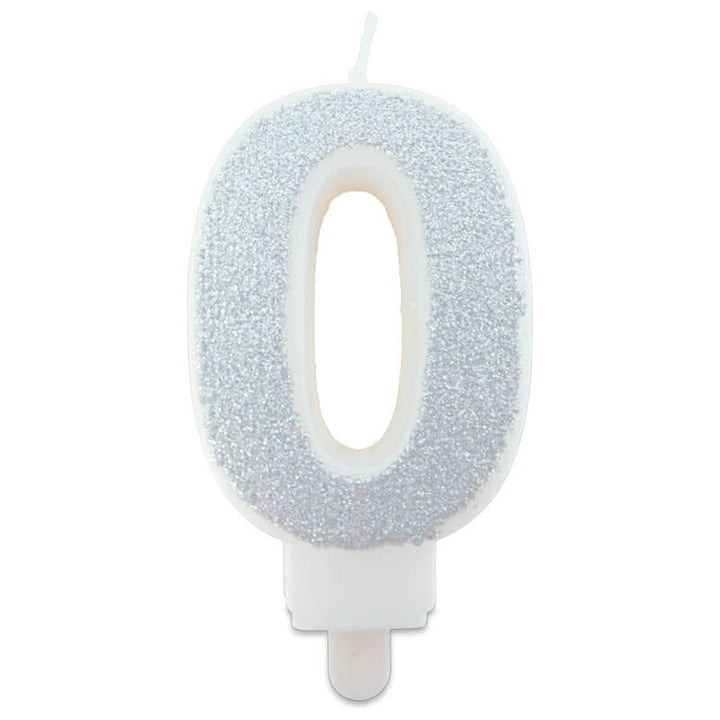 Silver cake candles with numbers 0–9