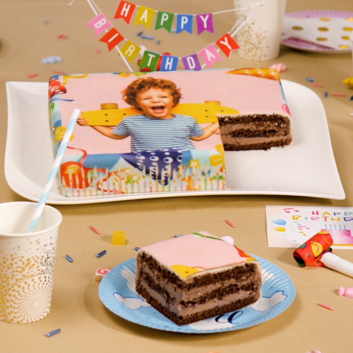 Birthday-themed photo cake