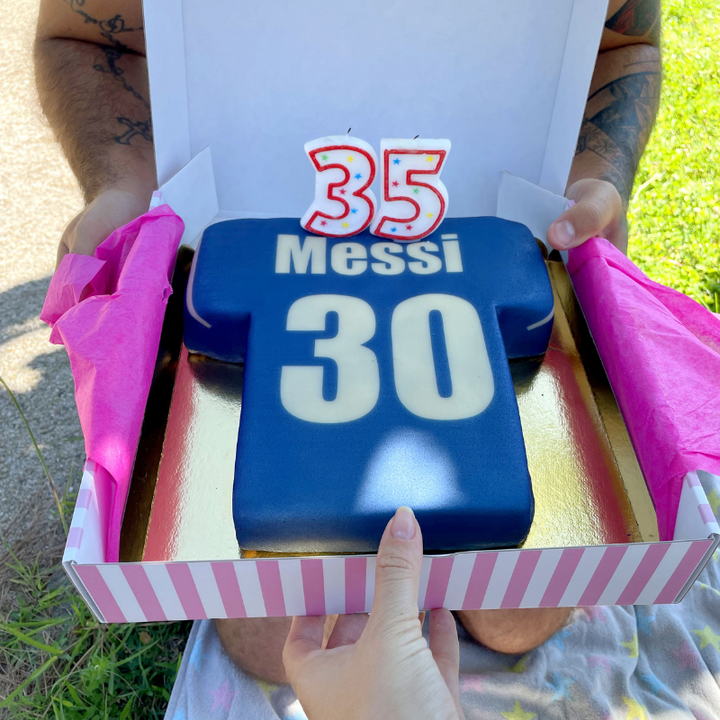 Football shirt cake, blue and white