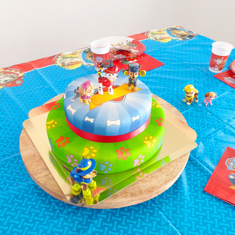 Chase and Marshall from PAW Patrol® on a two-tier dog hero cake