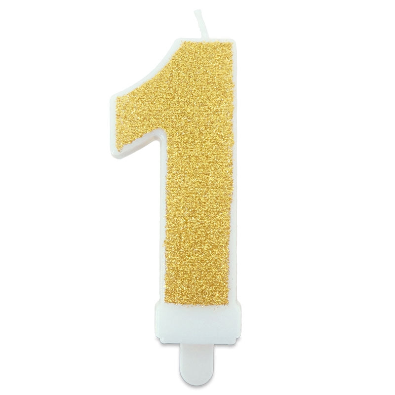 Golden cake candle with numbers 0–9