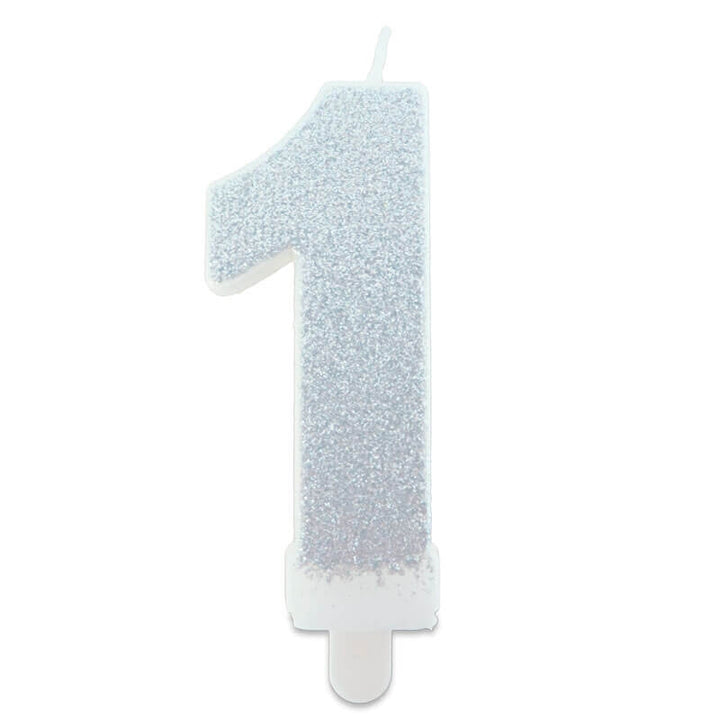 Silver cake candles with numbers 0–9