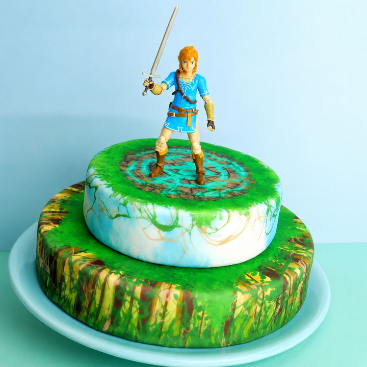 Link® on a Two-Tiered Forest Ruin Cake