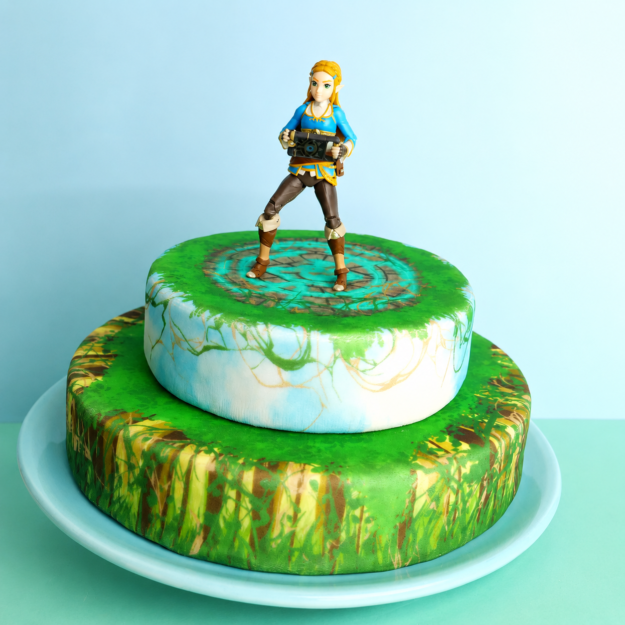 Zelda® on a Two-Tiered Forest Ruin Cake