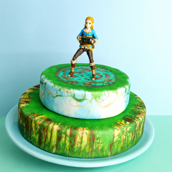 Zelda® on a Two-Tiered Forest Ruin Cake
