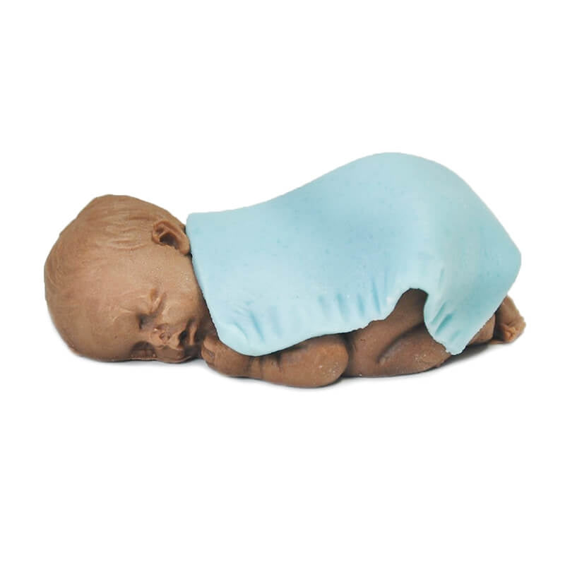 Dark-skinned marzipan baby with blanket, blue