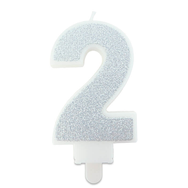 Silver cake candles with numbers 0–9