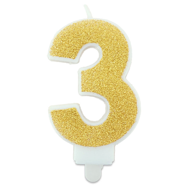 Golden cake candle with numbers 0–9