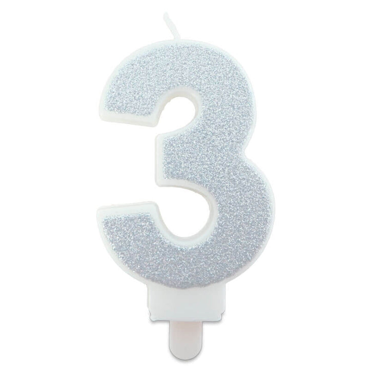 Silver cake candles with numbers 0–9