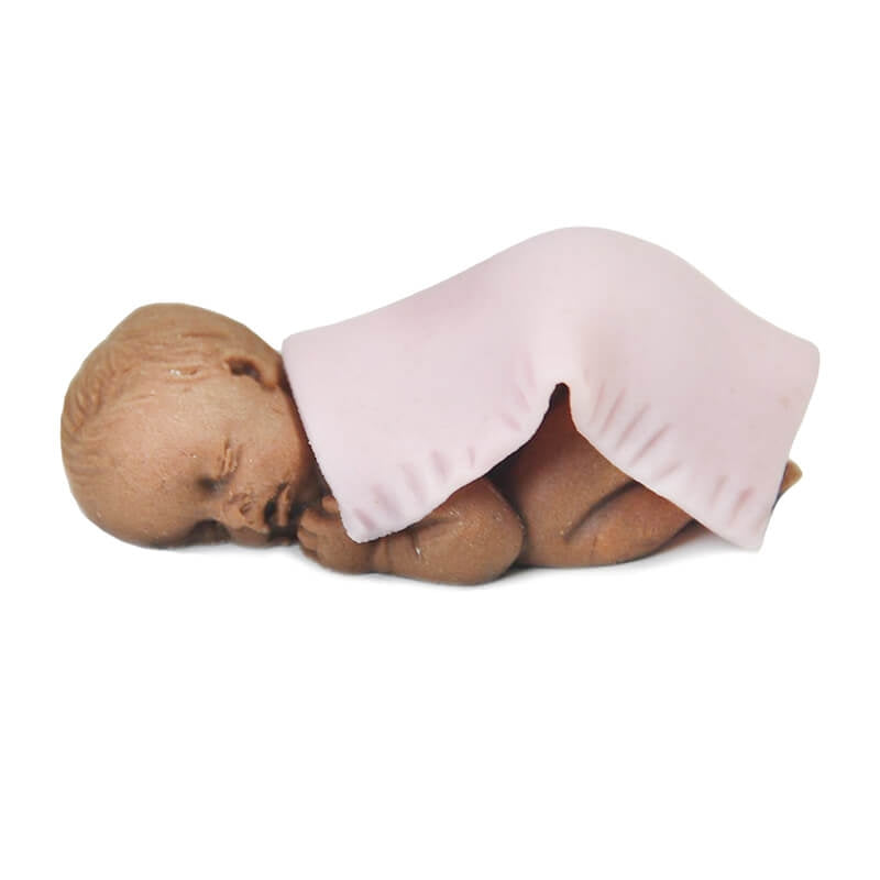 Dark-skinned marzipan baby with blanket, pink