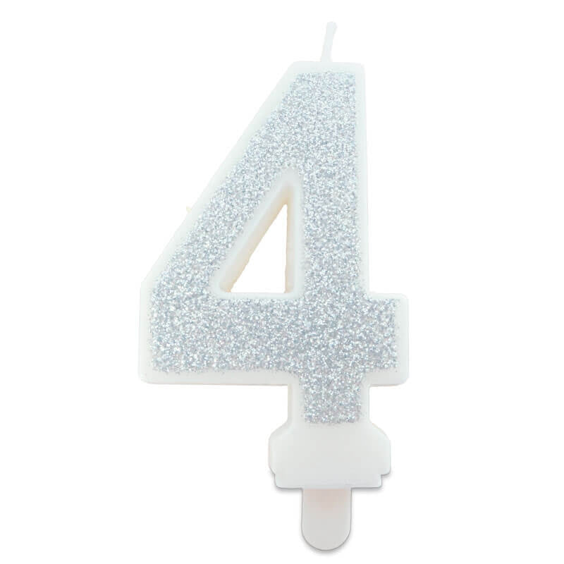 Silver cake candles with numbers 0–9
