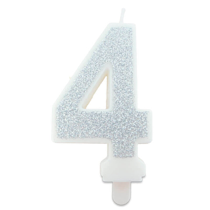 Silver cake candles with numbers 0–9