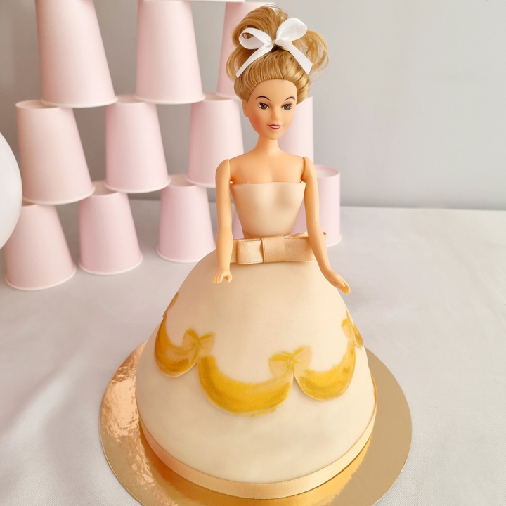Doll Princess Cake with a Gold Dress