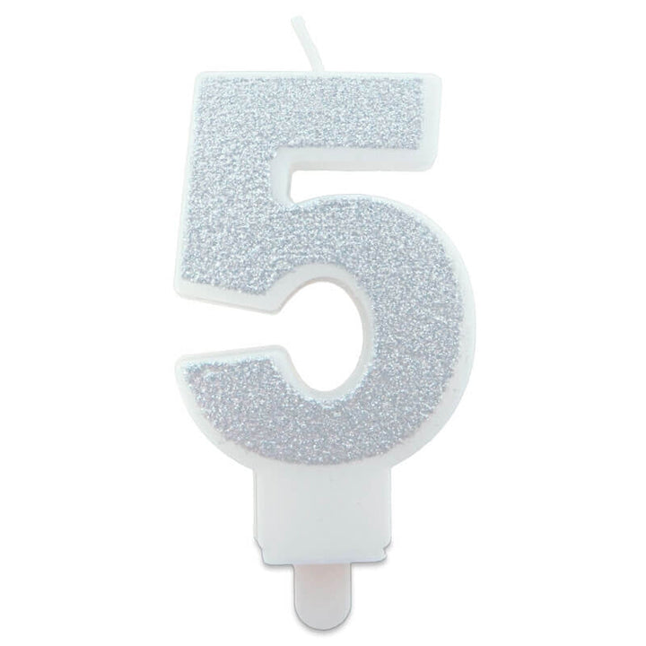 Silver cake candles with numbers 0–9