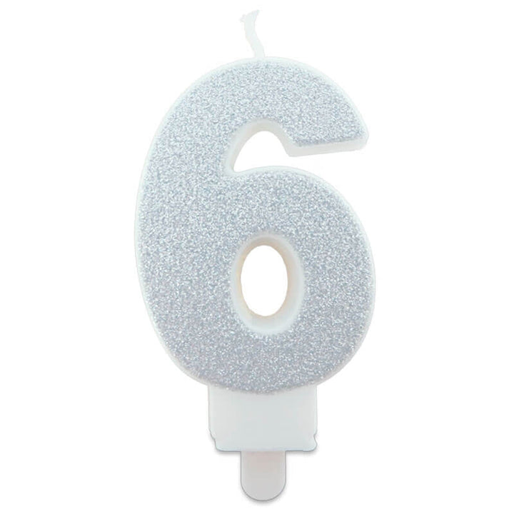 Silver cake candles with numbers 0–9