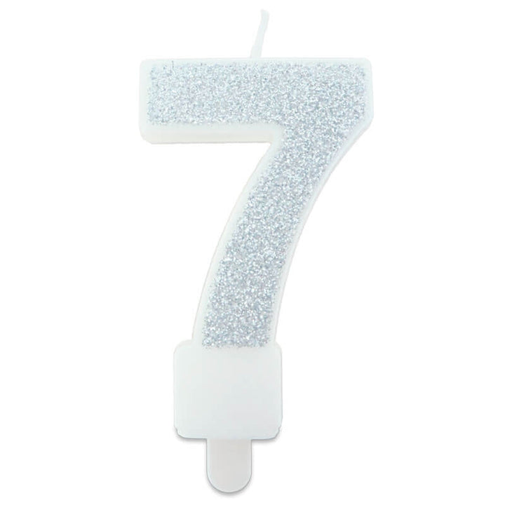 Silver cake candles with numbers 0–9