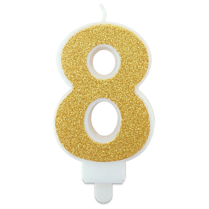 Golden cake candle with numbers 0–9
