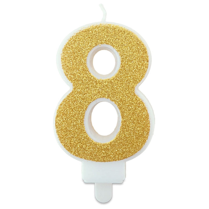 Golden cake candle with numbers 0–9
