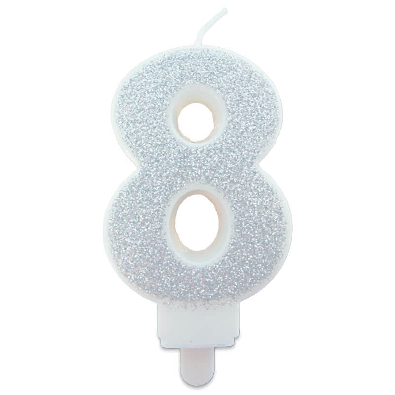 Silver cake candles with numbers 0–9