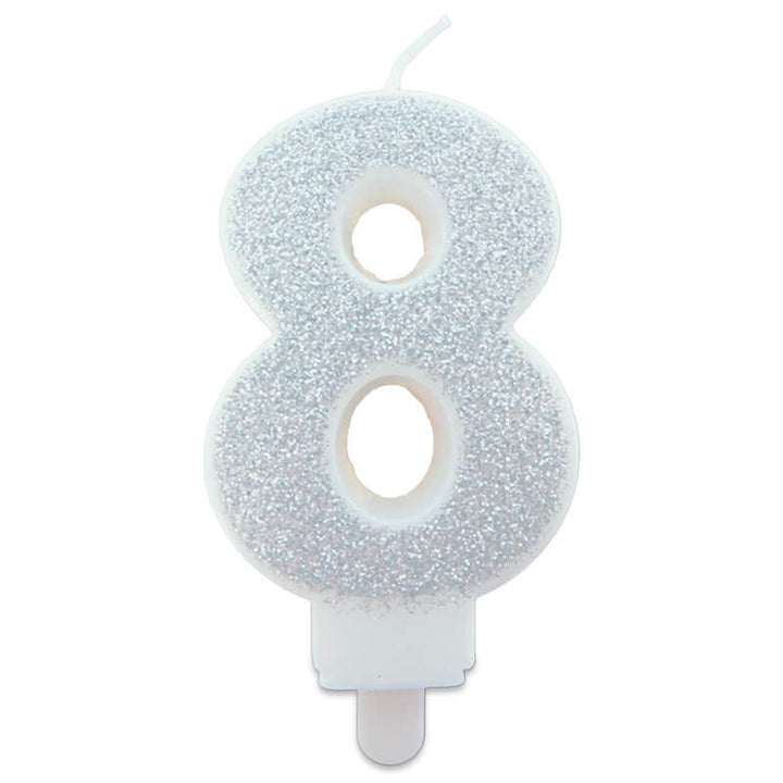 Silver cake candles with numbers 0–9