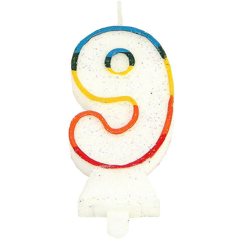 Colourful number candle 9, approx. 7.5 cm