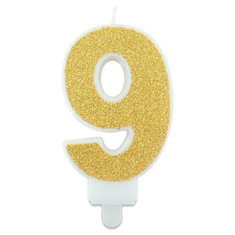 Golden cake candle with numbers 0–9