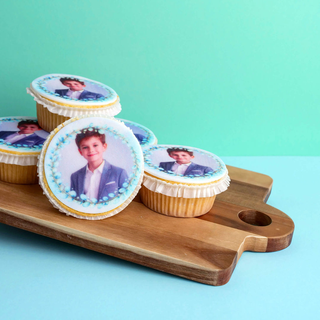 Blue Eucalyptus Photo Cupcakes (9 pieces)