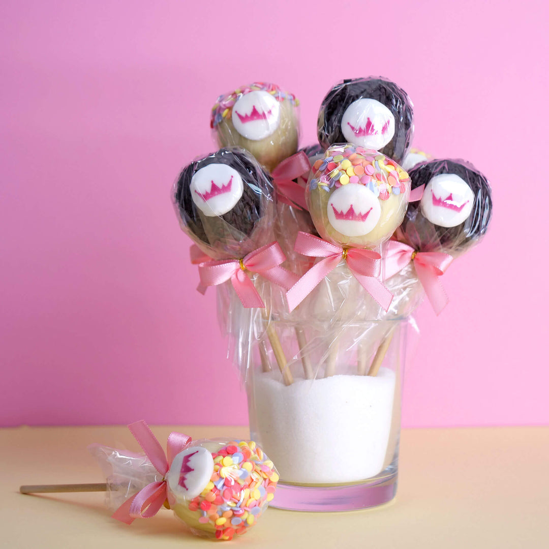 12 Cake Pops with Logo, Red Velvet & Chocolate Chips