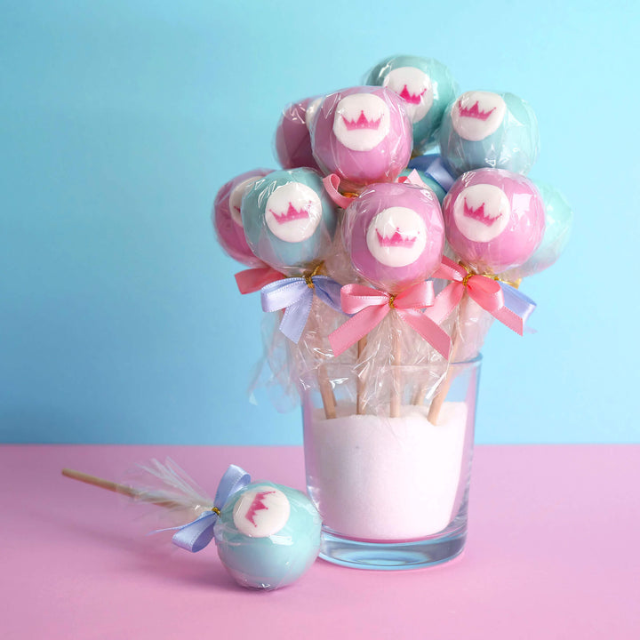Cake pops with colourful icing and logo (12 pieces)