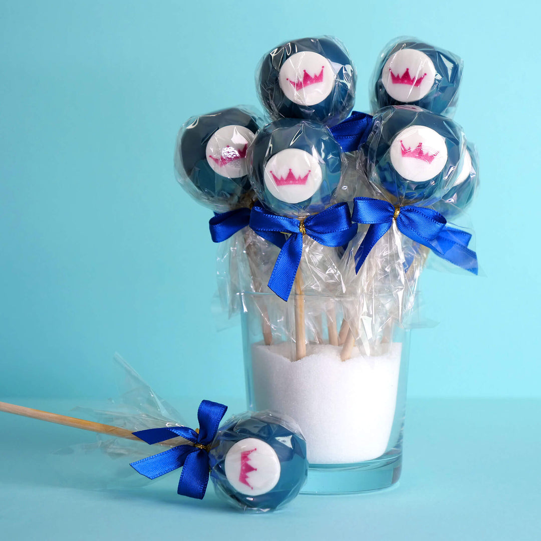 Single-colour colourful cake pops with logo (12 pieces)