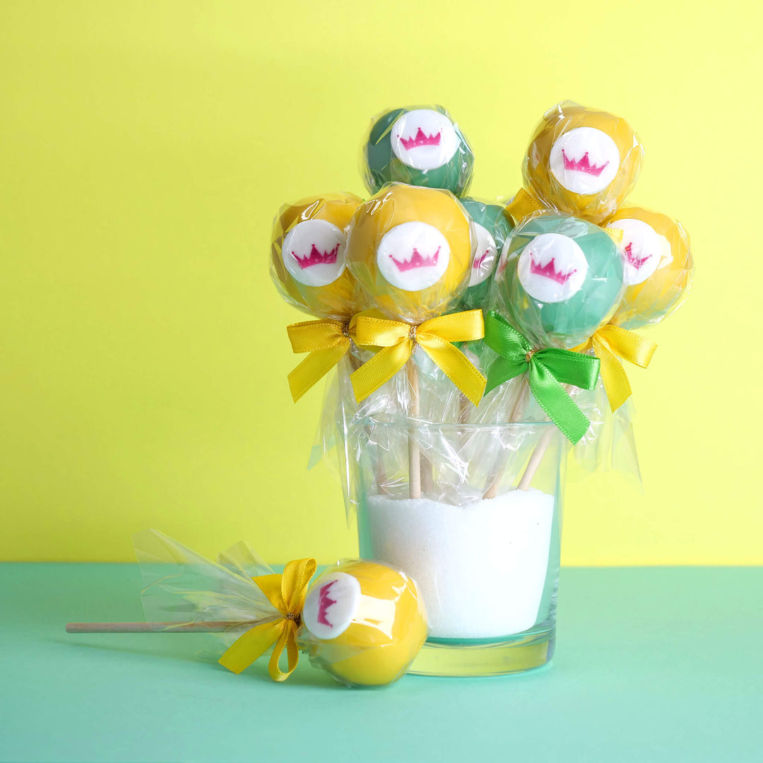 Colourful cake pops with logo in 2 colours (2x6 pieces)