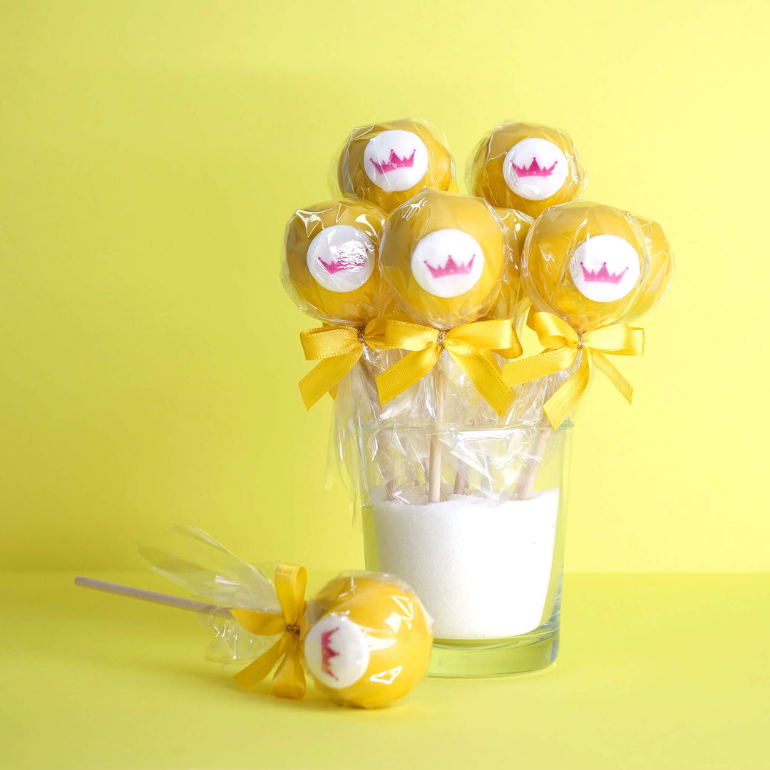 Single-colour colourful cake pops with logo (12 pieces)