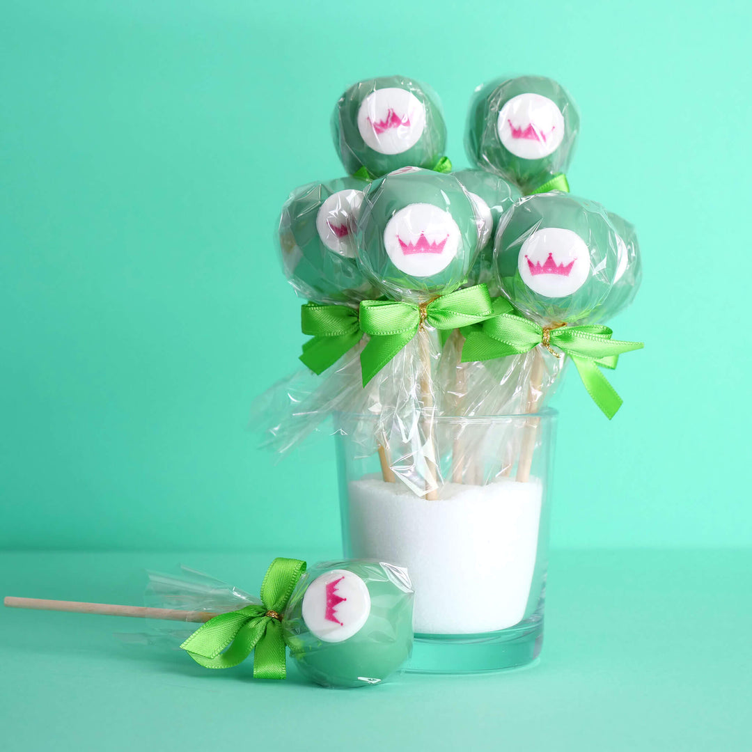 Single-colour colourful cake pops with logo (12 pieces)