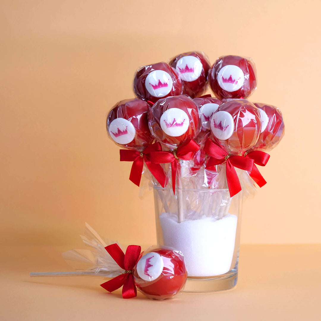 Single-colour colourful cake pops with logo (12 pieces)