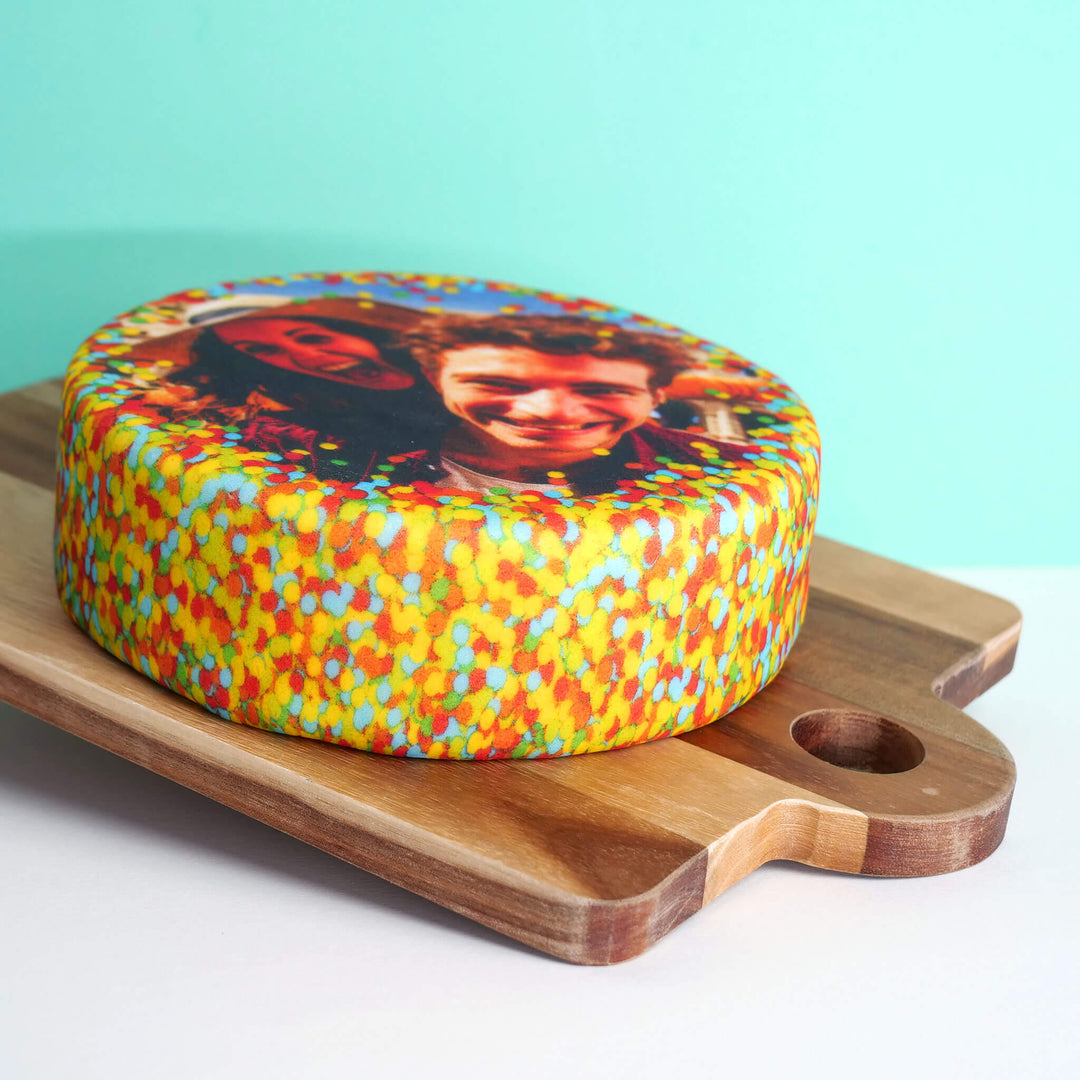 Photo Cake With Confetti Frame, round