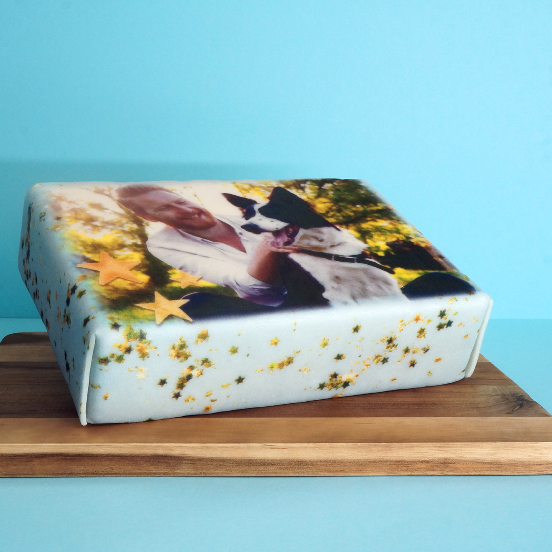 Photo Cake With Blue Star Confetti, square
