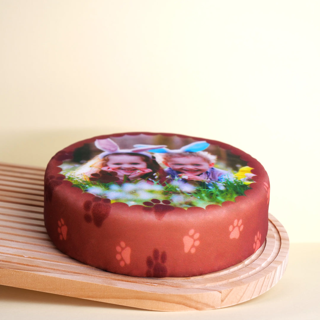 Photo Cake With Dog Paw Print Frame, round