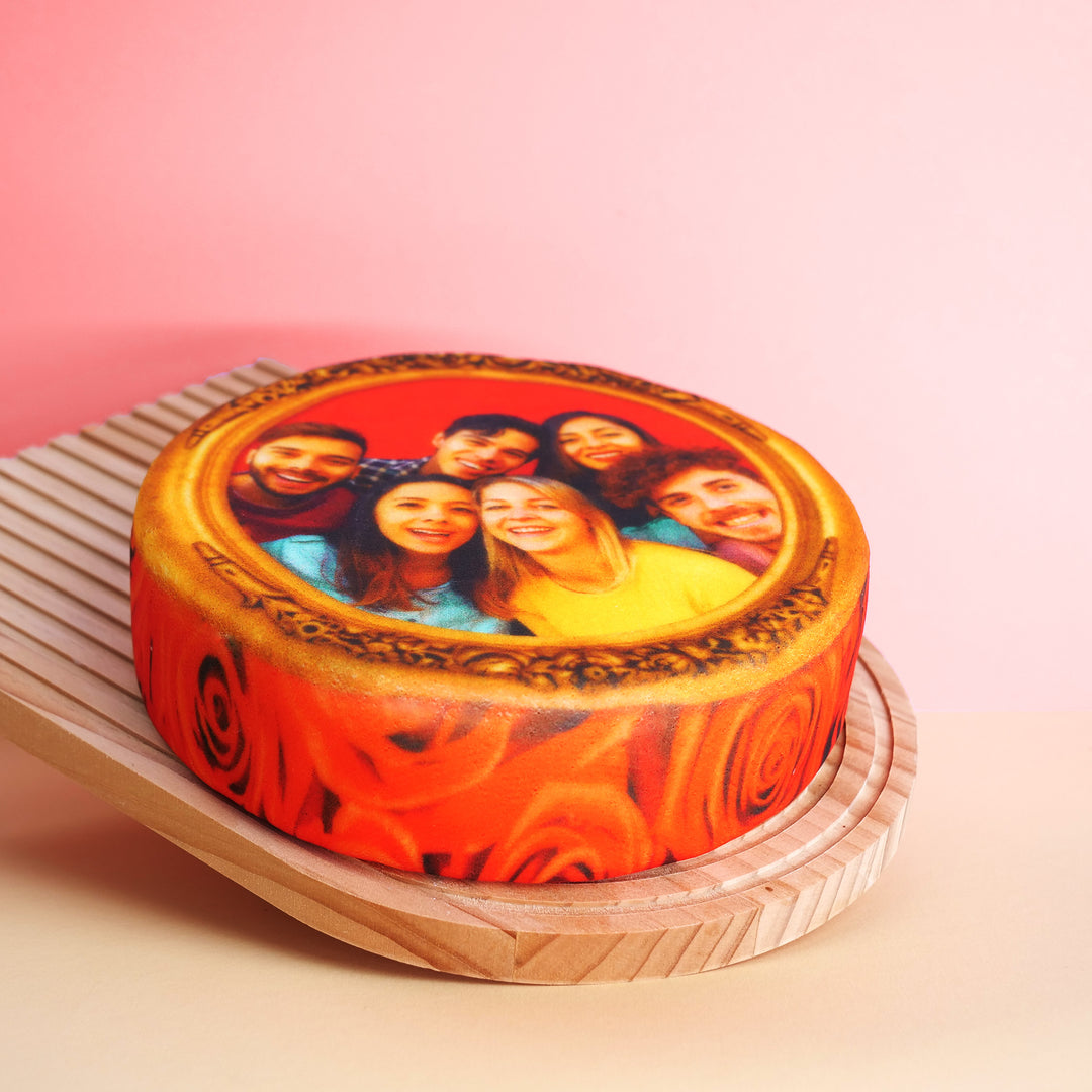 Photo Cake With Rose Frame, round