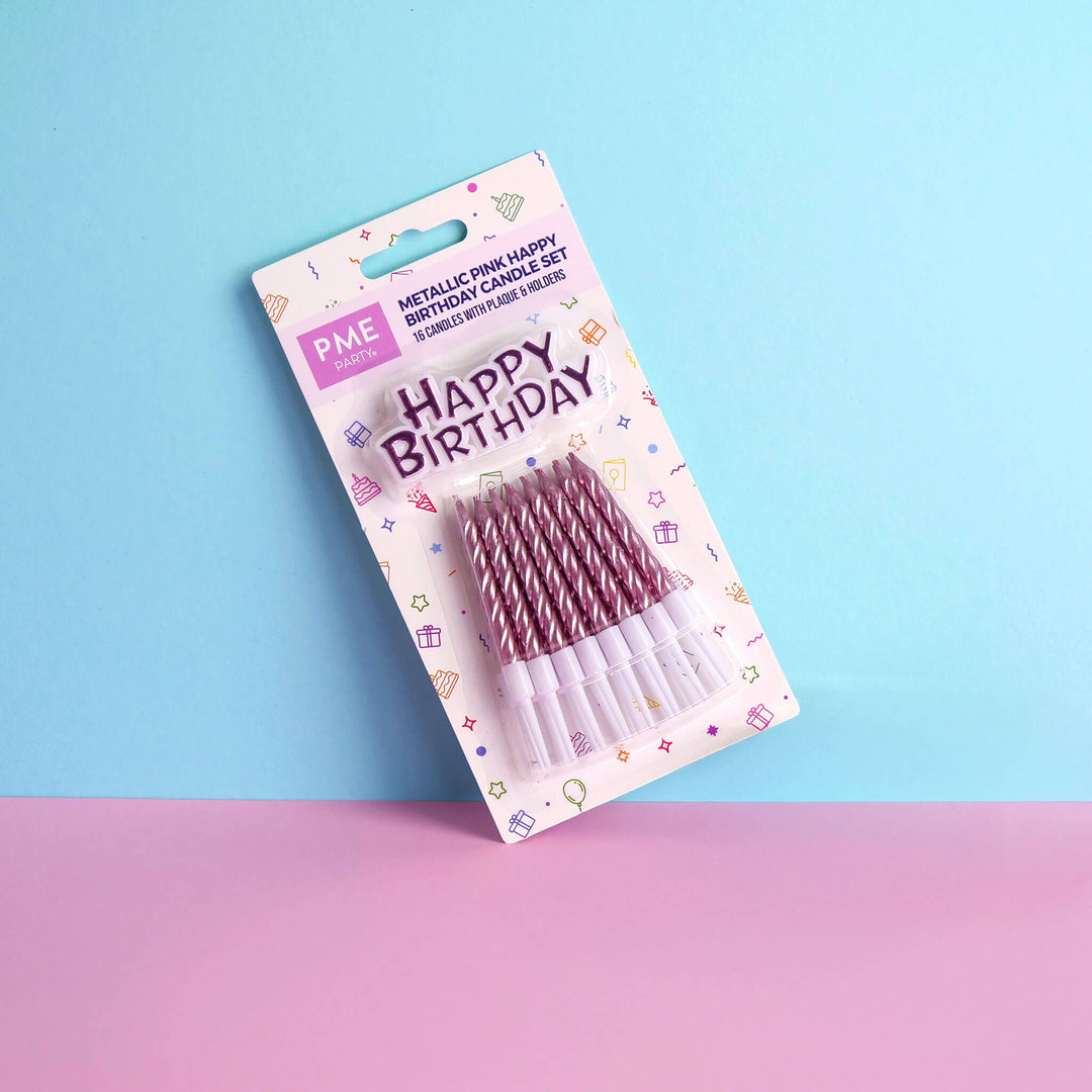 Happy Birthday Cake Candles Metallic Pink