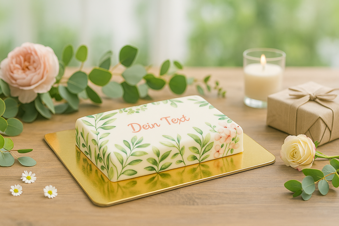 Eckige Eukalyptus-Torte + individuelle Beschriftung