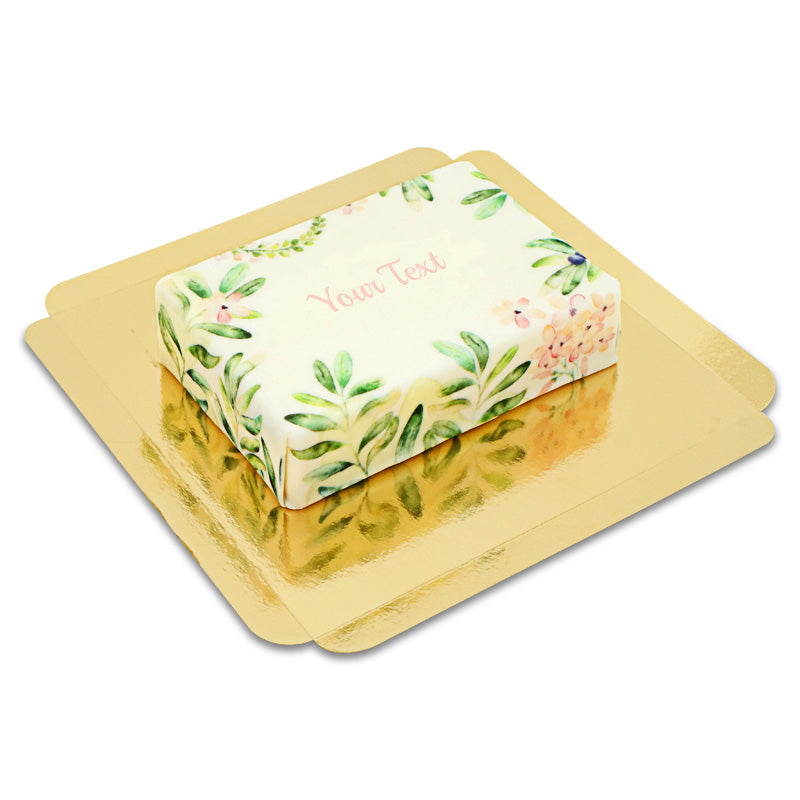 Square eucalyptus cake + personalised message