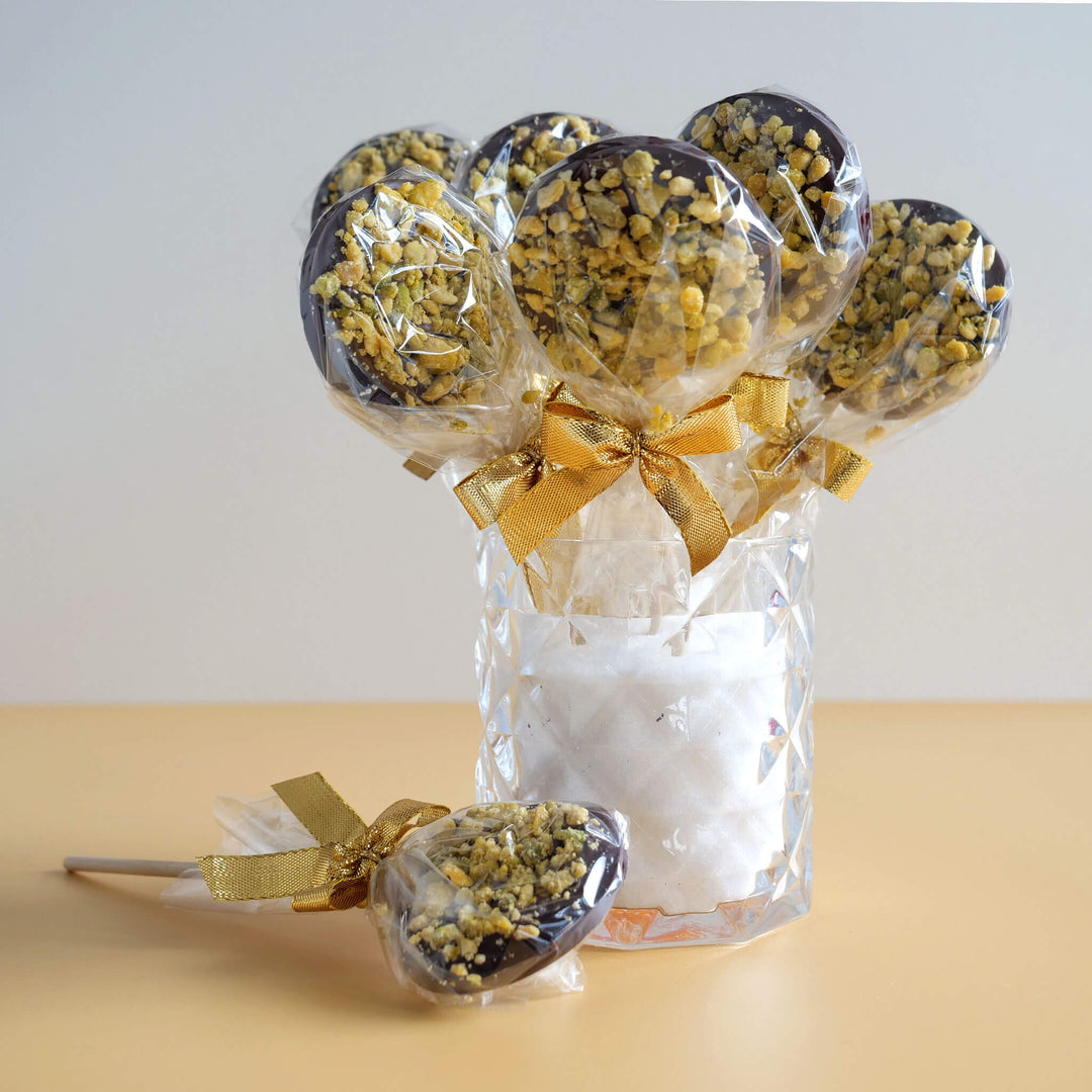 Dark chocolate & pistachio lollipops (10 pieces)