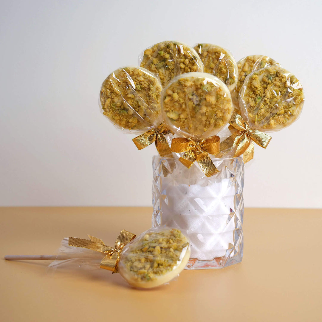 White chocolate & pistachio lollipops (10 pieces)