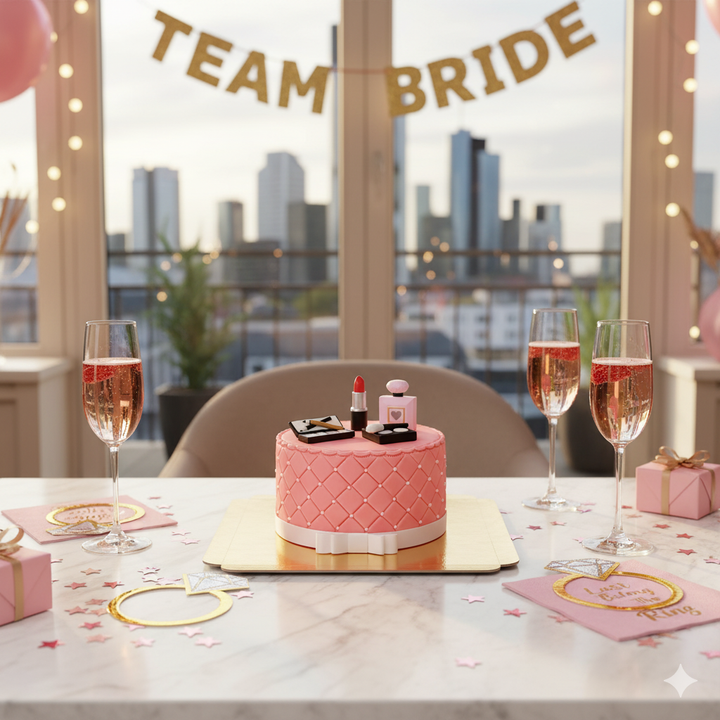 Deluxe make-up cake with white ribbon