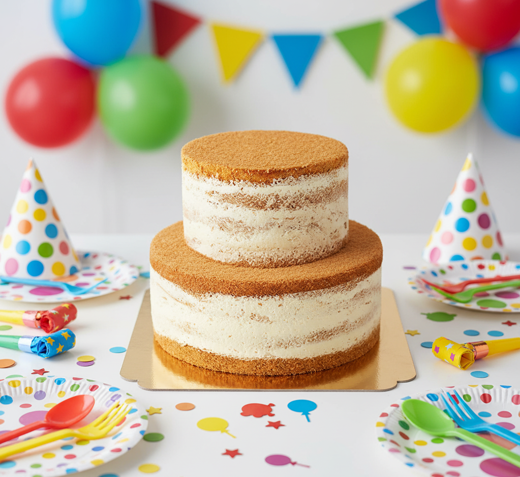 Two-tier naked cake – vanilla/raspberry