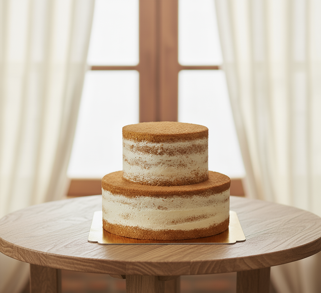Two-tier naked cake – vanilla/raspberry