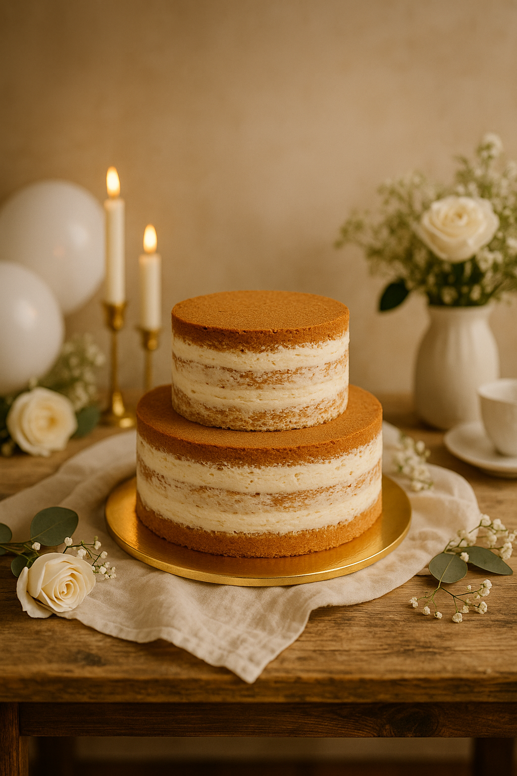 Two-tier naked cake – vanilla/raspberry