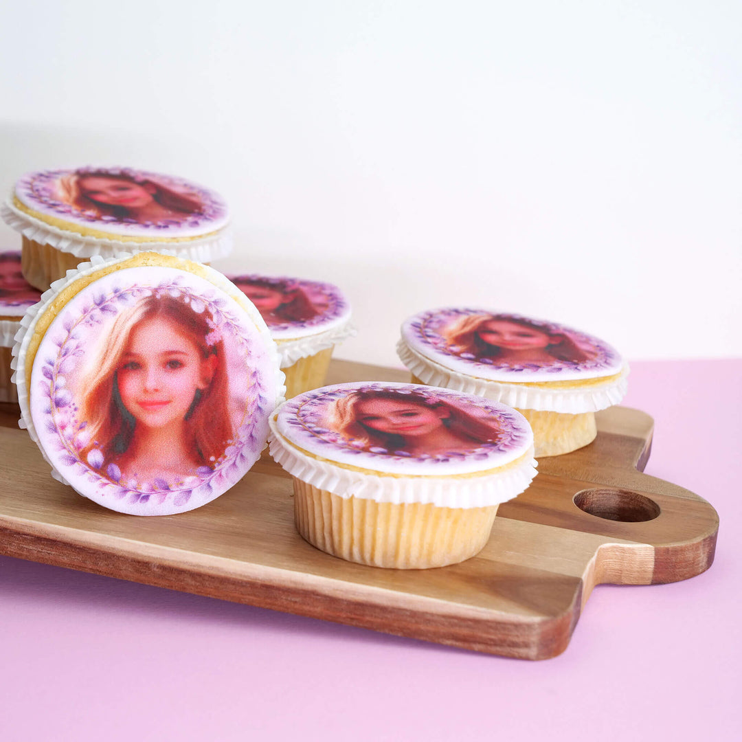 Pink Eucalyptus Photo Cupcakes (9 pieces)