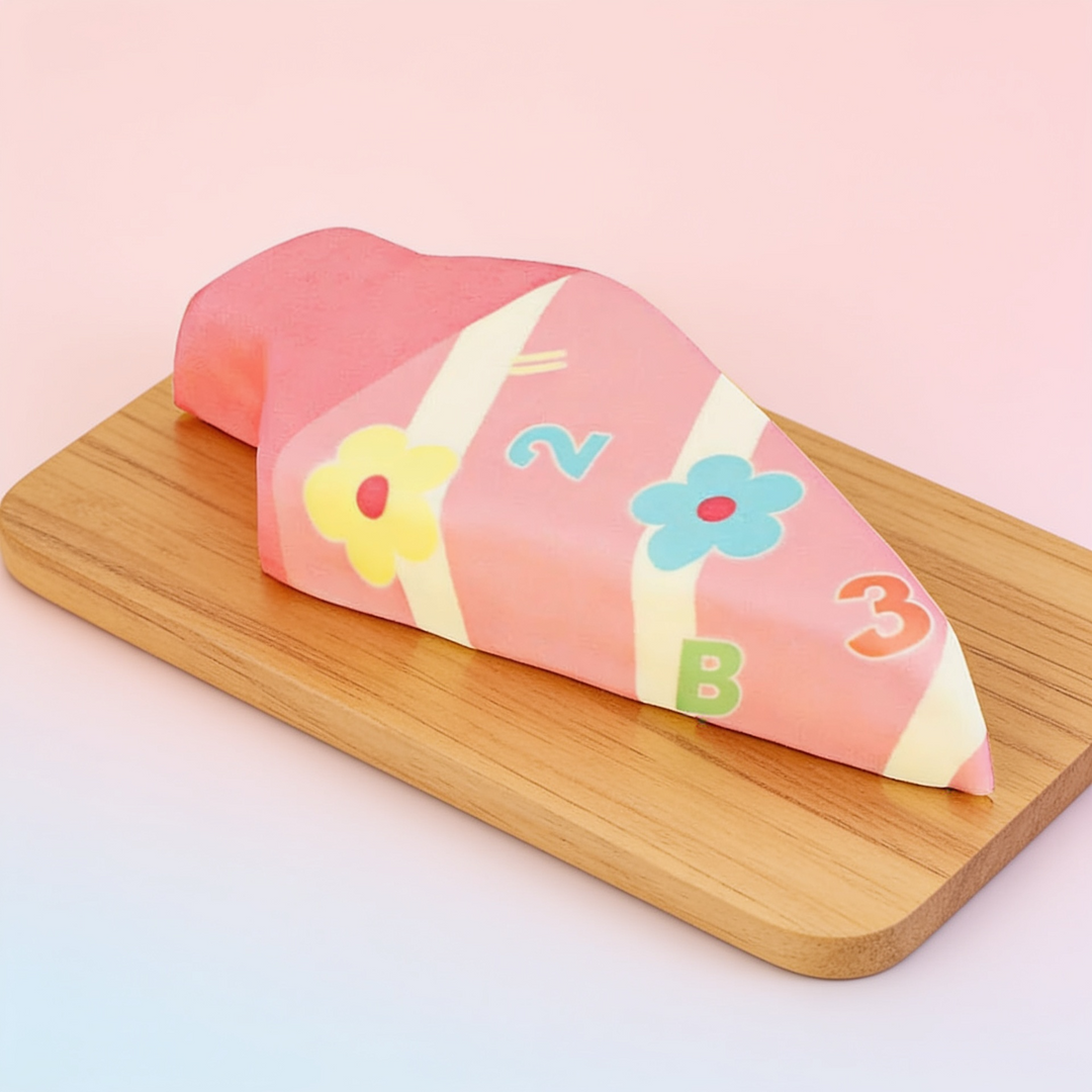 School cone cake with pink flowers